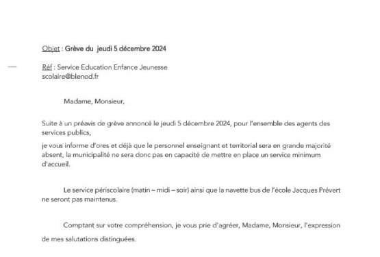 Mouvement de grève : pas de périscolaire, ni navette !